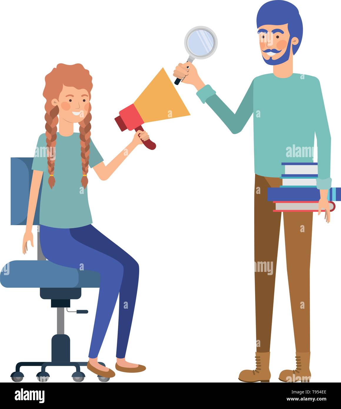 couple with sitting in office chair avatar character Stock Vector Image ...