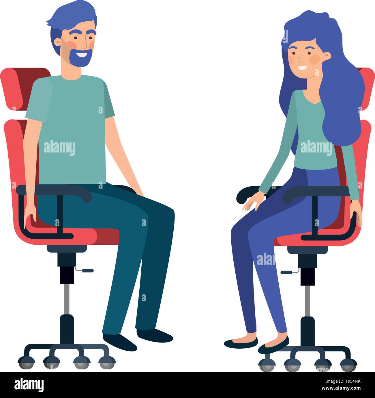 couple with sitting in office chair avatar character Stock Vector Image ...