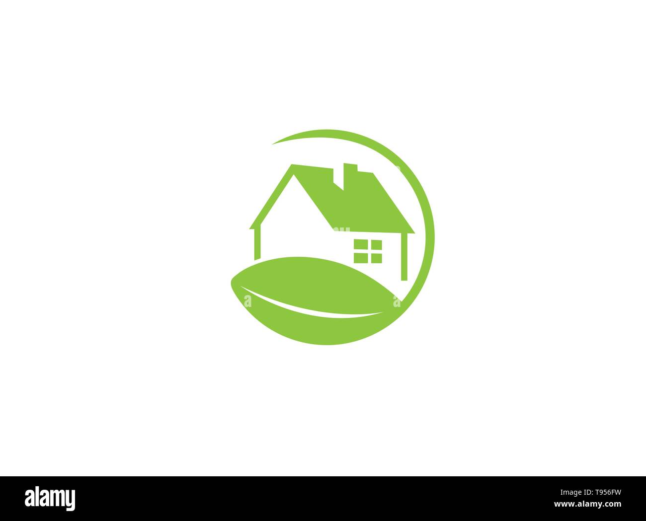 Nature-friendly home a green eco house with a leaf for logo design ...