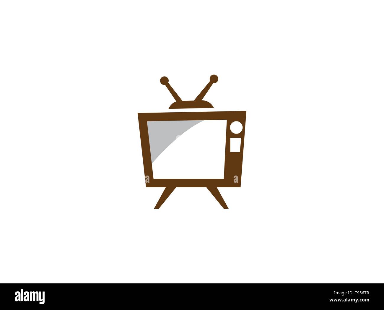 Old classical television with antenna and white screen, antique tv for logo design illustration Stock Vector