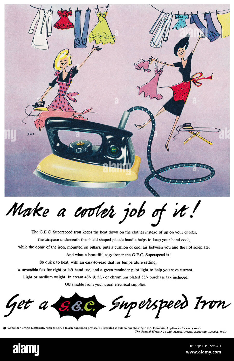 1958 British advertisement for a GEC Superspeed Iron. Stock Photo
