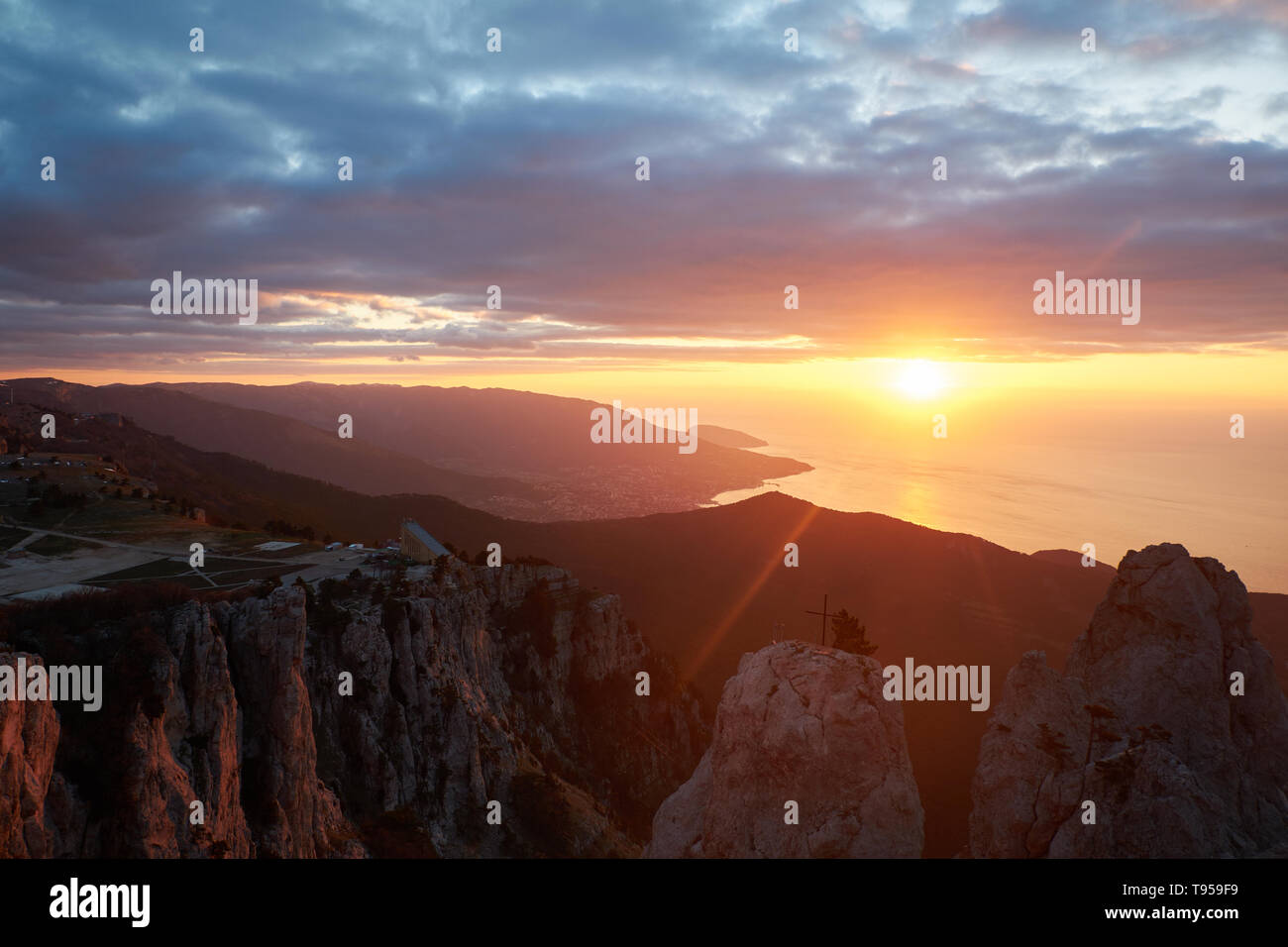 Beautiful Sunrise In The Mountains Top Of Ai Petri Mountain Sunset View Crimea Russia Stock Photo Alamy