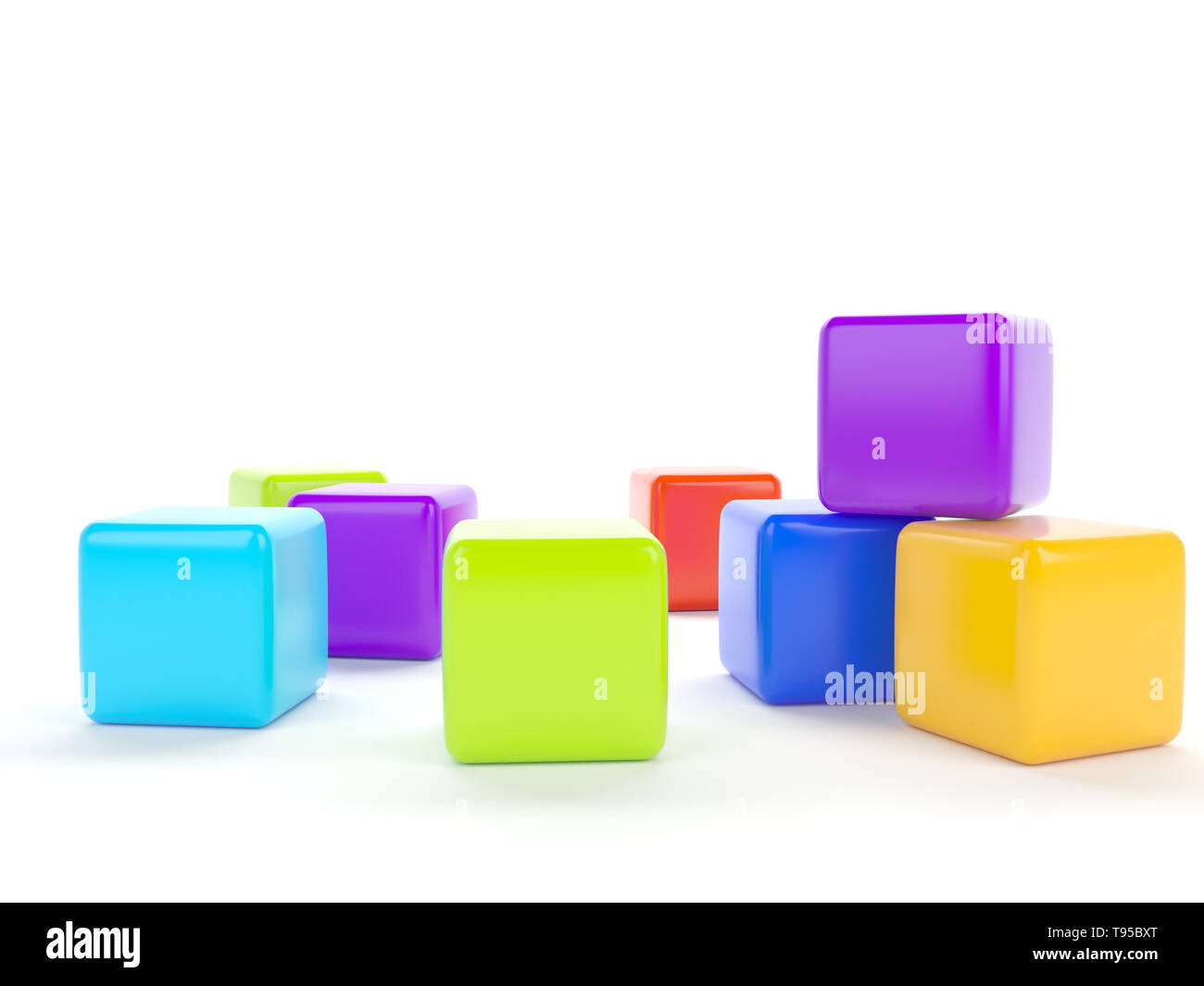 Colorful plastic cubes on a white background. Stock Photo