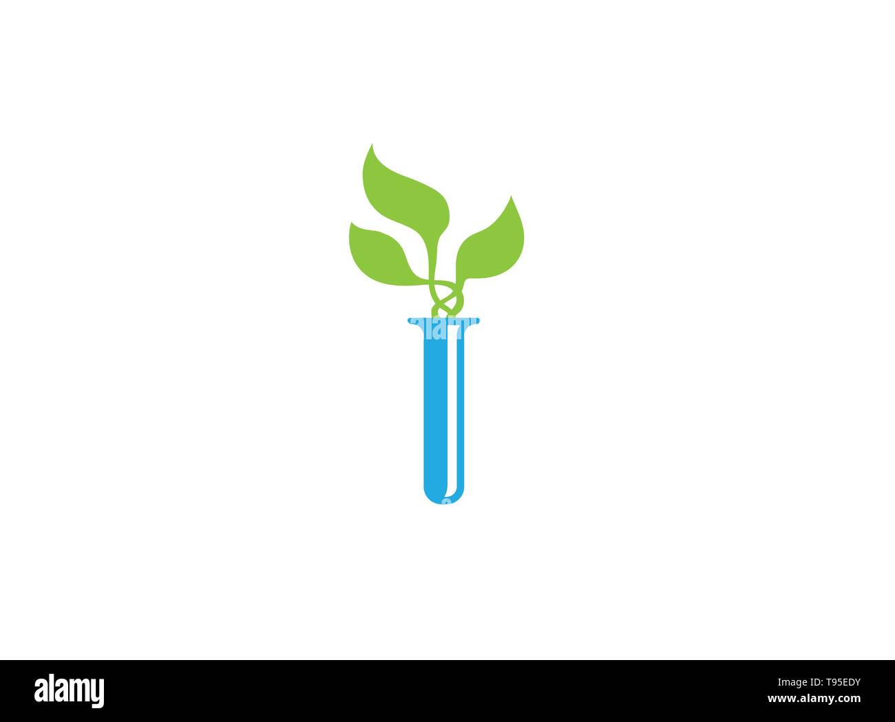 Beaker Lab flask with the chemical substance inside with leaves for logo design Stock Vector