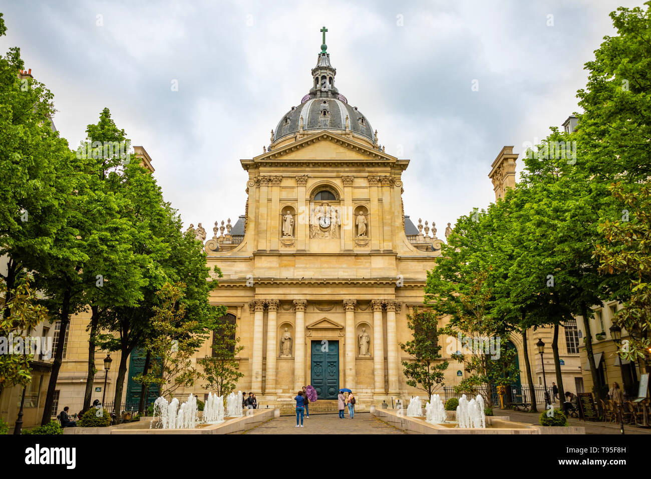 Paris, France - 24.04.2019: Sorbonne square and College de Sorbonne, one of the first colleges of medieval University in Paris, France Stock Photo