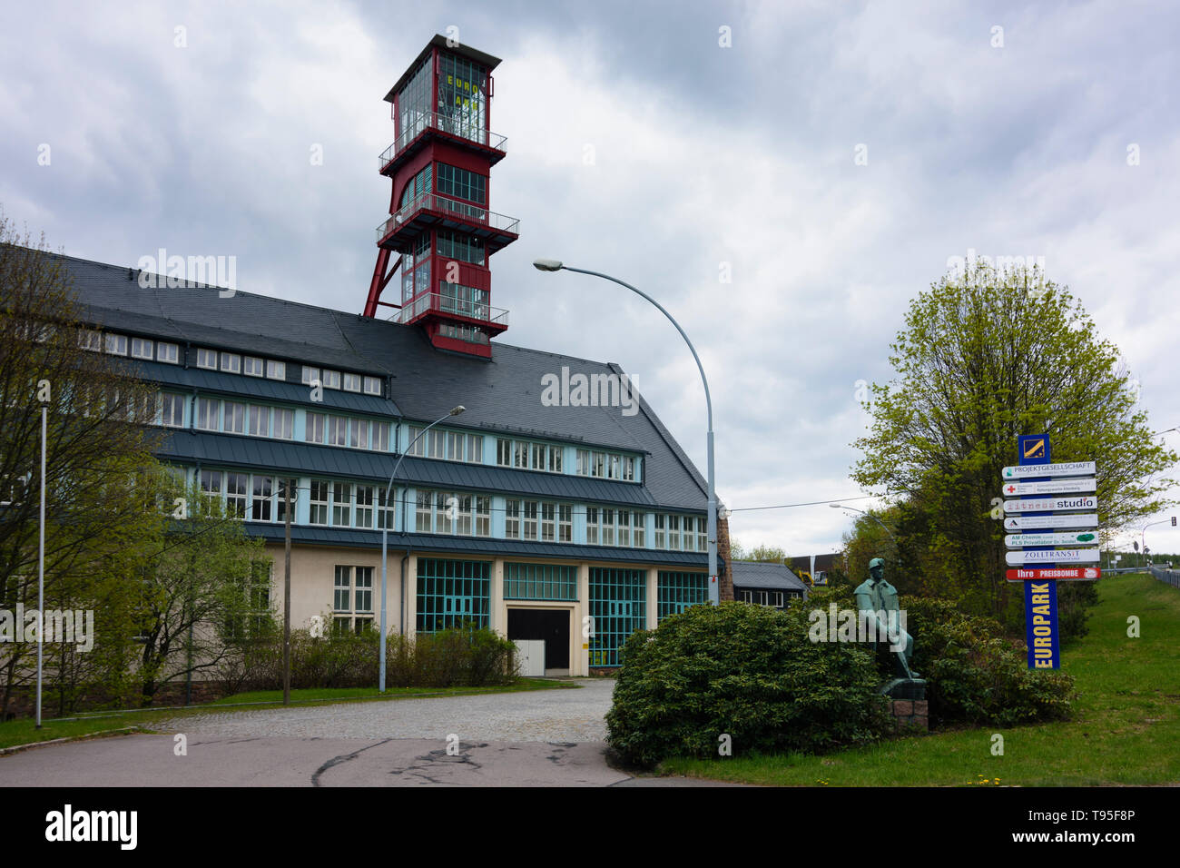 Altenberg: Europapark, shaft tower of former mine in Erzgebirge, Ore Mountains, Sachsen, Saxony, Germany Stock Photo