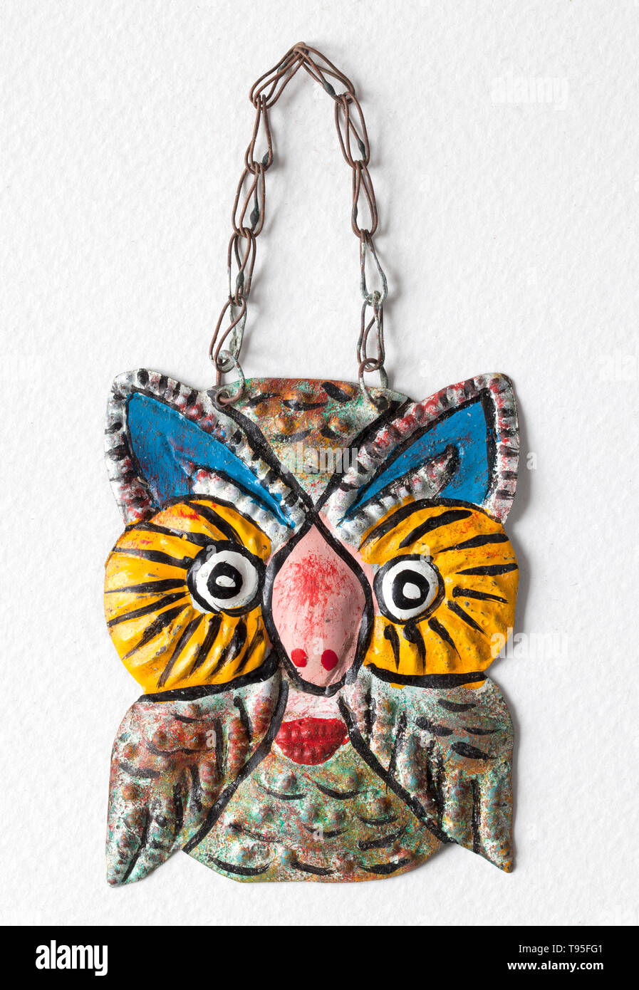 A Hand Painted Mexican Folk Art Owl Bottle Label Stock Photo