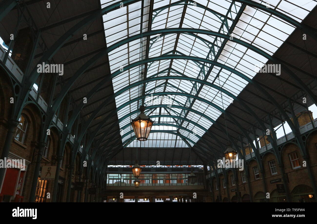 The roof and interior of Covent Garden, London, UK shot in a low-angle perspective Stock Photo