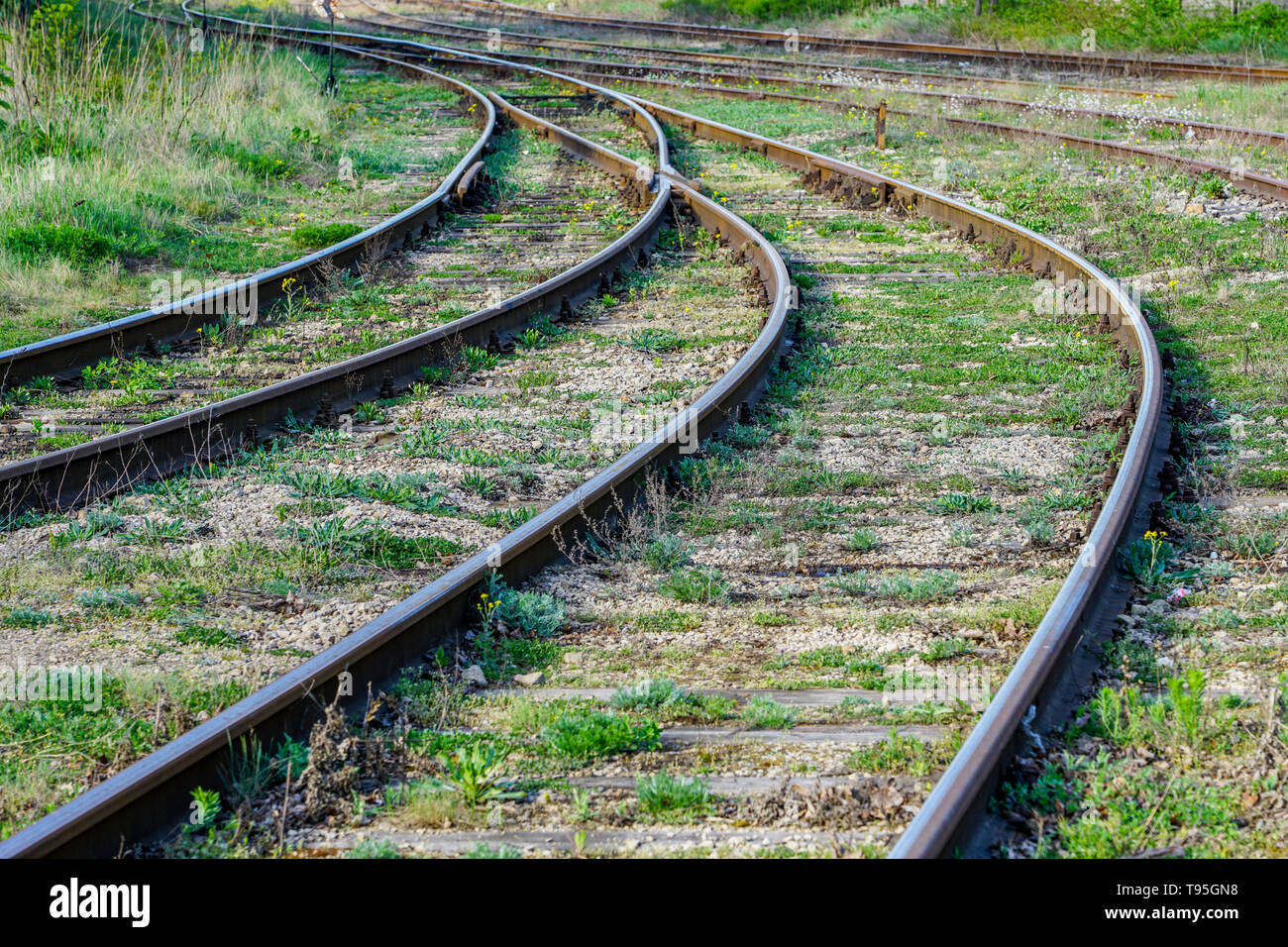 railroad interchange in the industrial area, weave rail, sleepers Stock