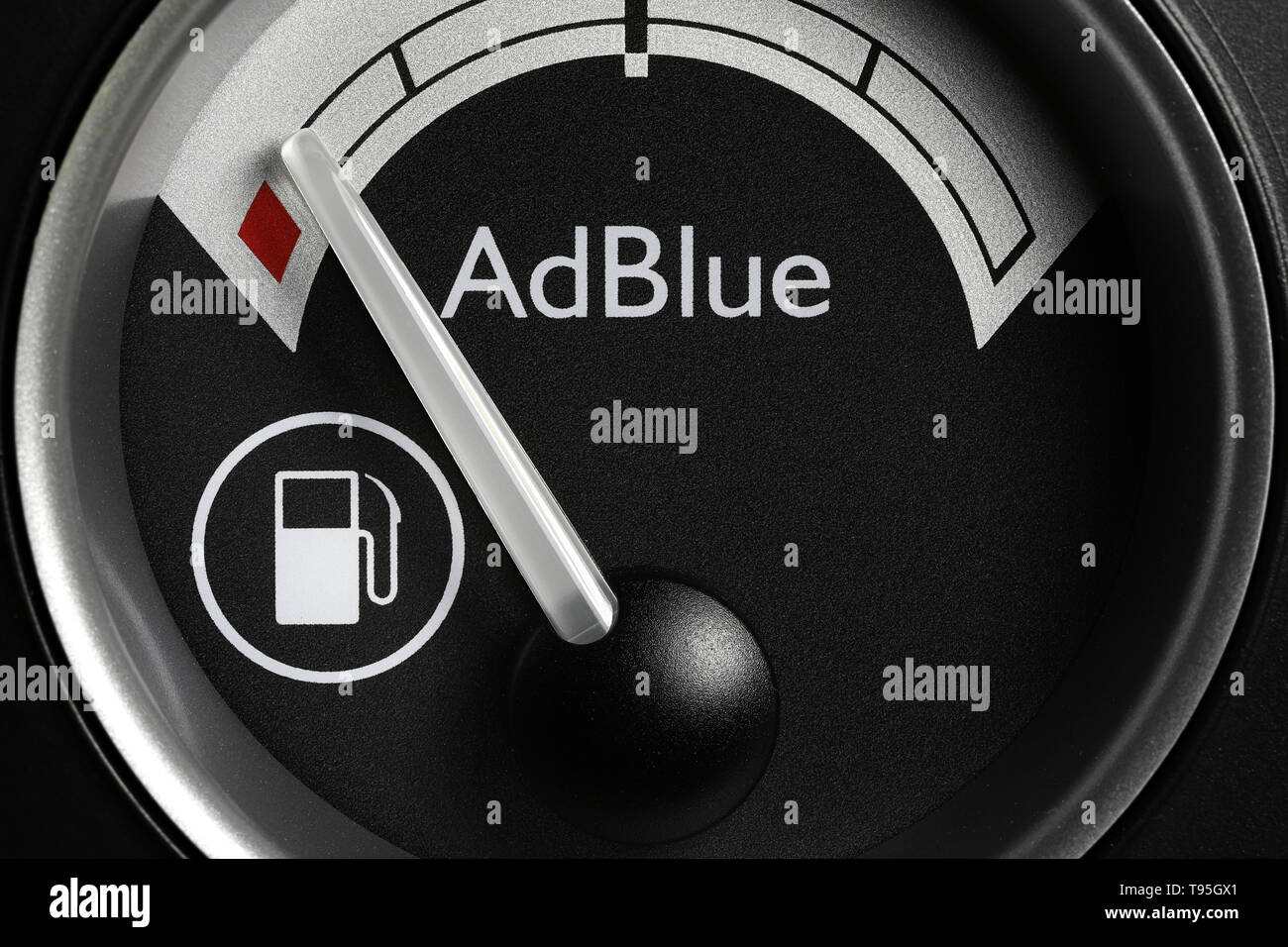 AdBlue fuel gauge in truck dashboard - empty Stock Photo