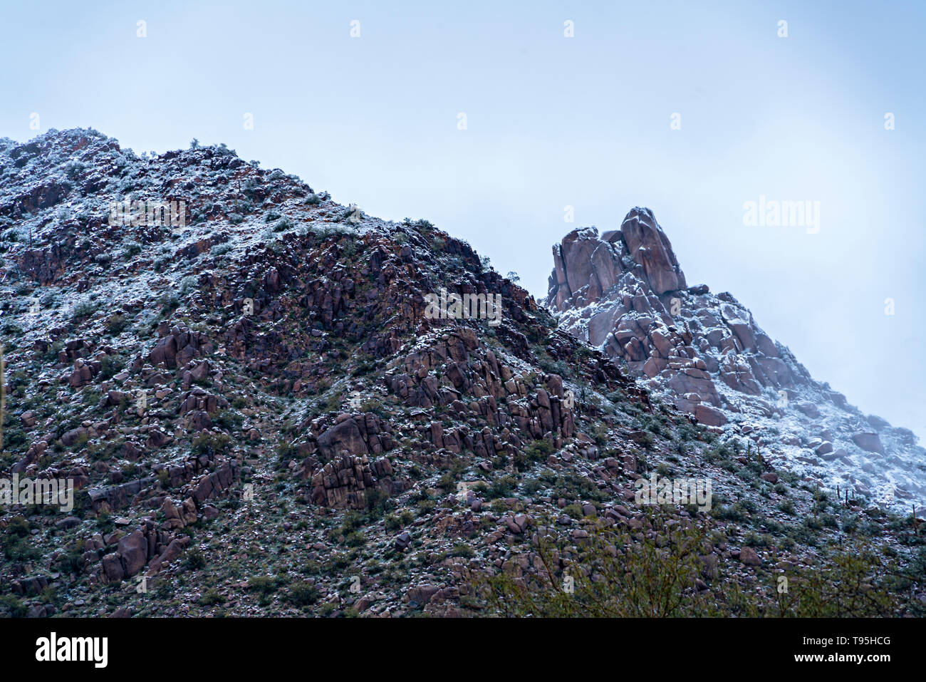 Snow On Pinnacle Peak Stock Photo