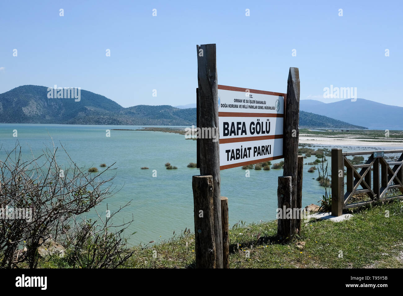 Didim, Turkey. 21st Apr, 2019. View over Lake Bafa to the Mountains. The water is inland lake on the west coast of Turkey, formed from a former estuary. are