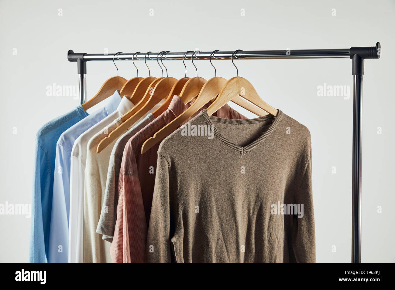 grey wooden hangers