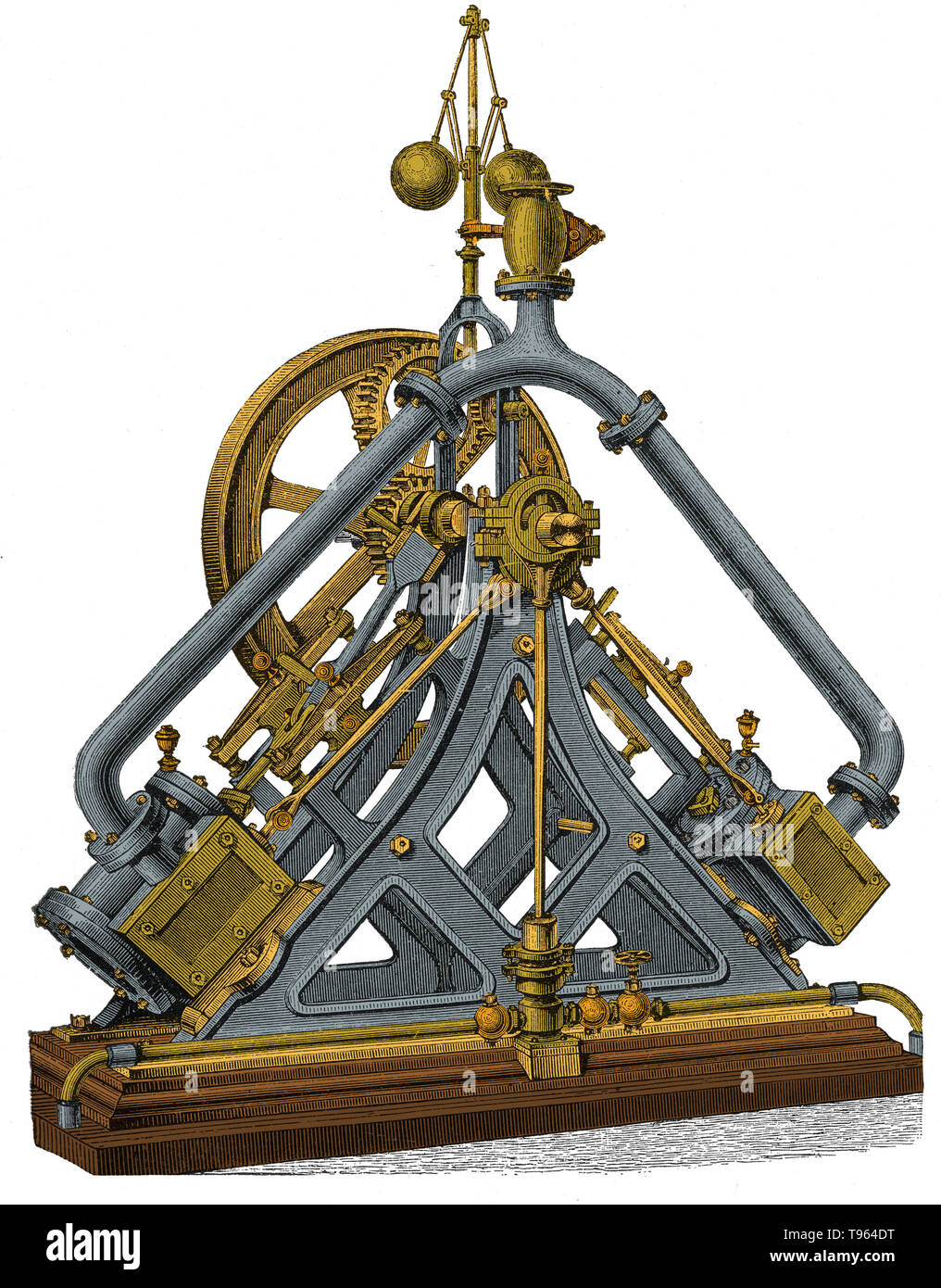 Diagonal steam engines had sloping, upward-pointing cylinders. They were usually used as a means of driving a paddle wheel shaft, while keeping a low center-of-gravity. Some used paired cylinders as Brunel's 'triangle' engine. A few were land based, most were marine. Stock Photo