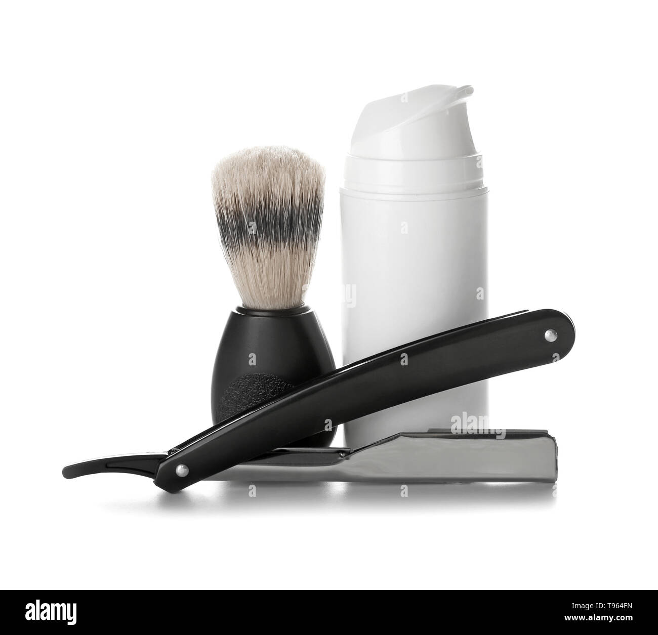 Shaving accessories for men on white background Stock Photo Alamy