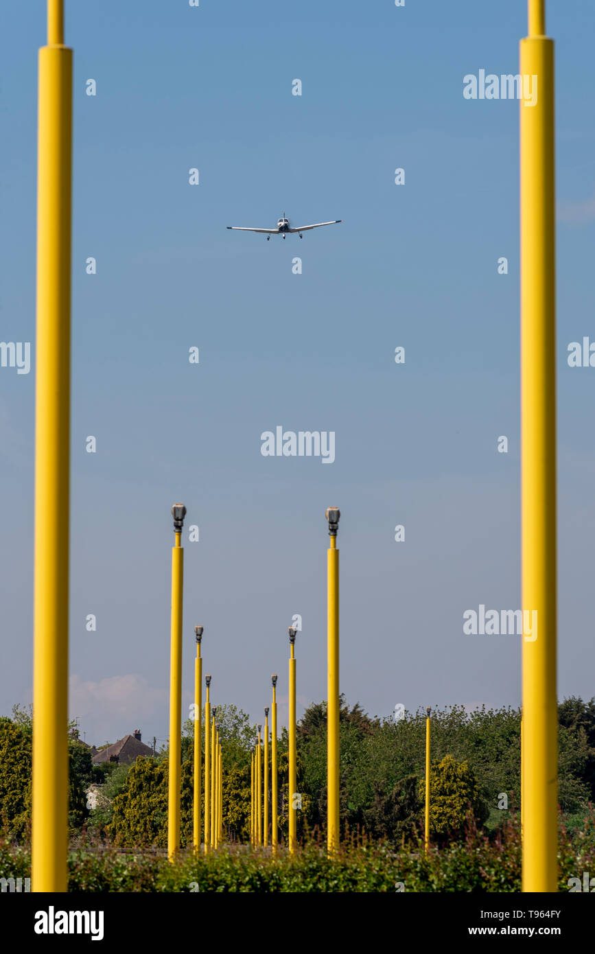 Approach lights at London Southend Airport, Essex, UK. Approach