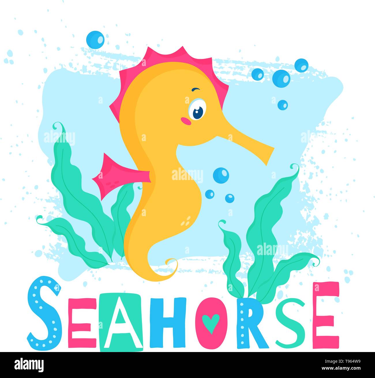 Illustration with cute seahorse. Vector print for poster, children wear or other design. Stock Vector