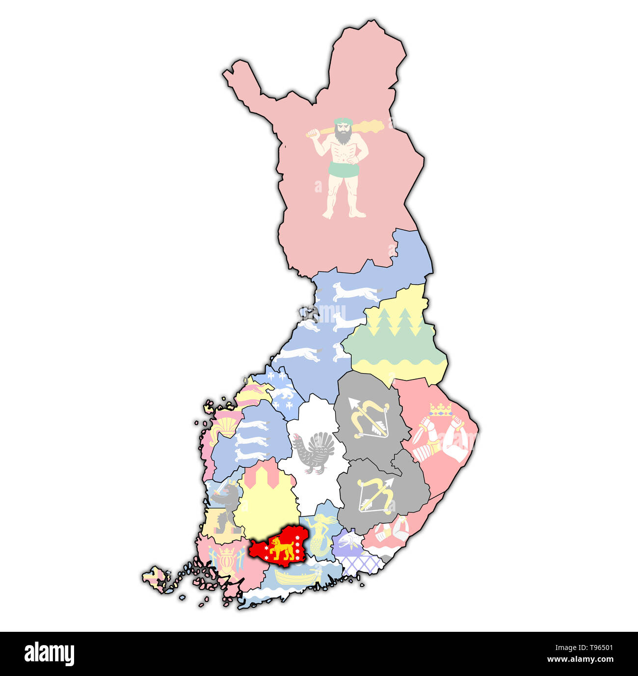 territory of Tavastia Proper region on map of administrative divisions of Finland with clipping path Stock Photo