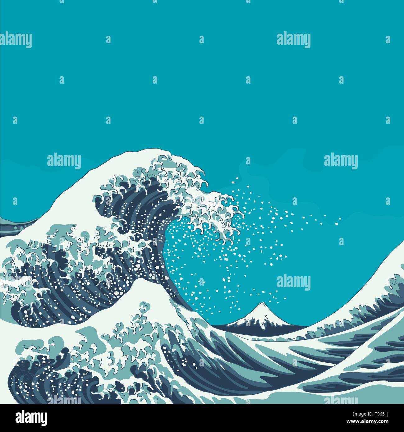 Great Wave and Mount Fuji vintage japanese woodcut style vector illustration Stock Vector