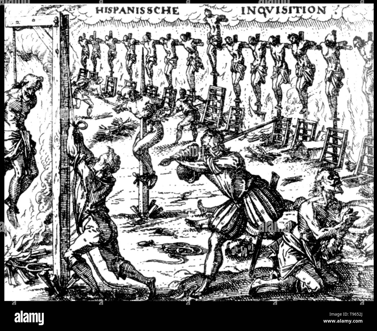 The Spanish Inquisition was established in 1480 by Catholic Monarchs Ferdinand II of Aragon and Isabella I. It was intended to maintain Catholic orthodoxy in their kingdoms and to replace the Medieval Inquisition, which was under Papal control. The Inquisition was originally intended primarily to ensure the orthodoxy of those who converted from Judaism and Islam. Stock Photo