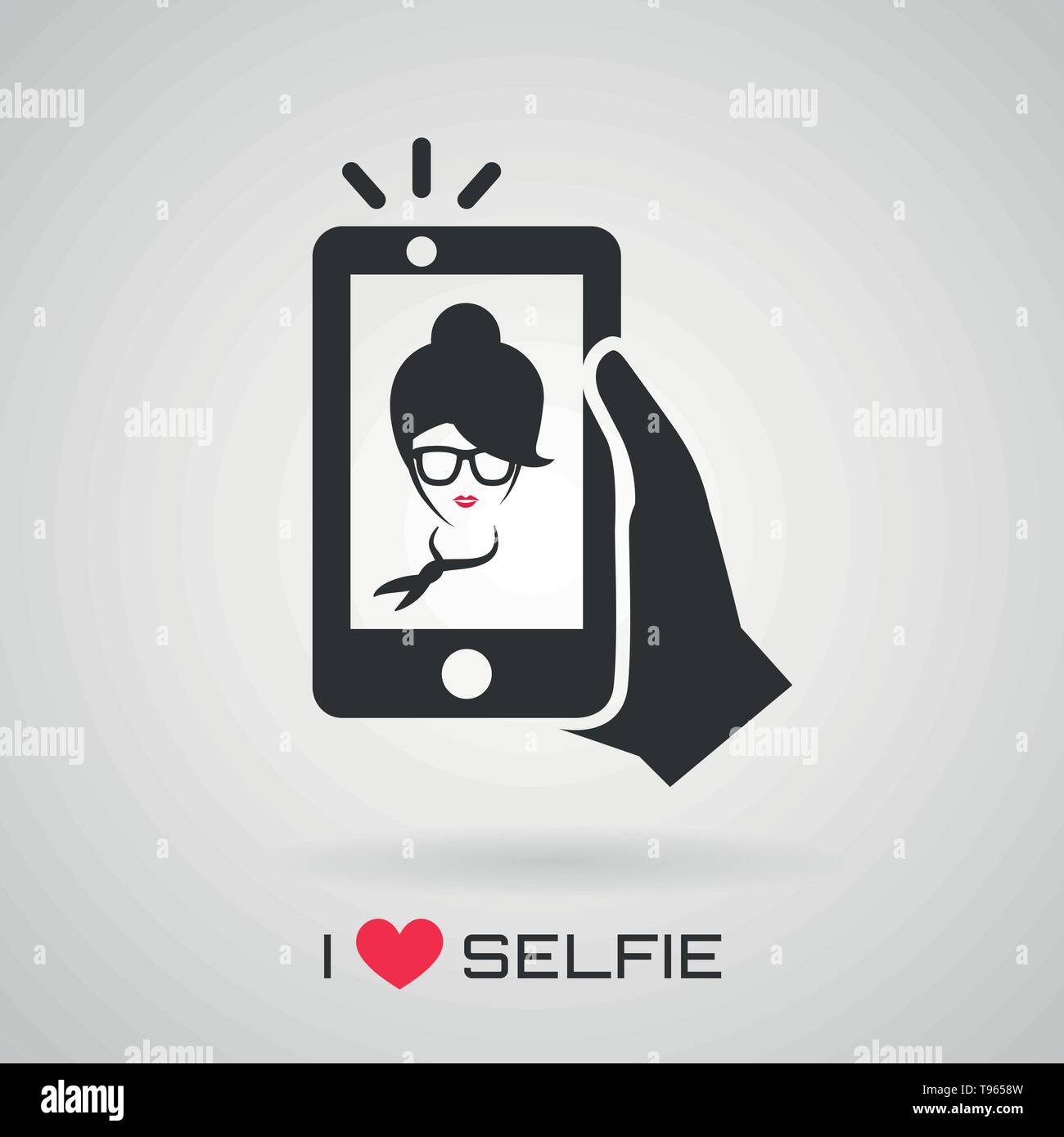 I love selfie. Selfie icon. Trendy woman taking a self portrait on smart phone. Vector illustration. Stock Vector