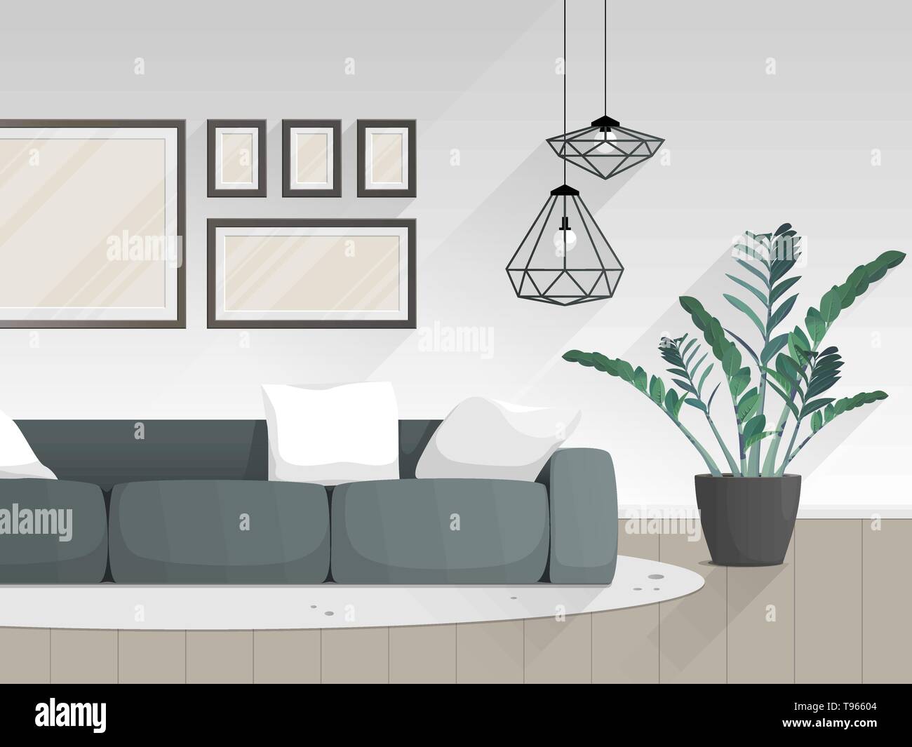 Modern living room interior with furniture. Flat style Stock Vector ...