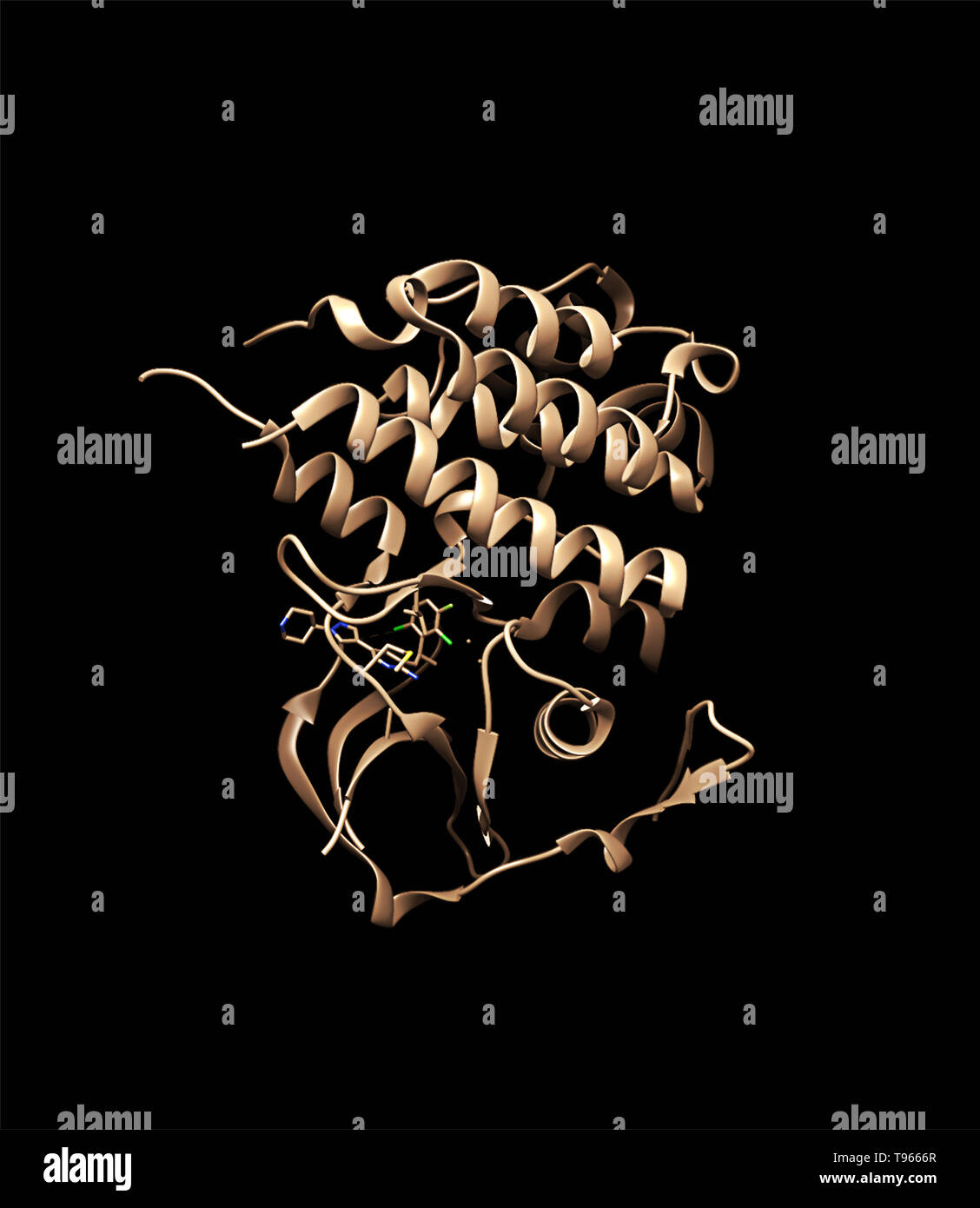 3d Illustration of Anaplastic Lymphoma Kinase with Crizotinib. Stock Photo