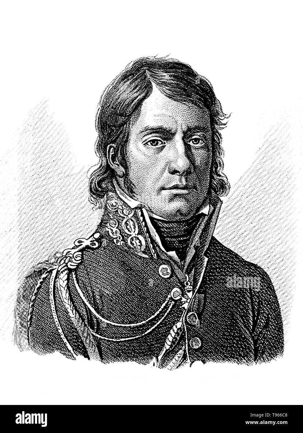 Dominique Jean Larrey (July 8, 1766 - July 25, 1842) was a French surgeon in Napoleon's Grande Armée from Italy in 1797 to Waterloo in 1815.  Larrey was an important innovator in battlefield medicine and triage. He initiated the modern method of army surgery, field hospitals and the system of army ambulance corps effectively creating a forerunner of the modern MASH units. Stock Photo