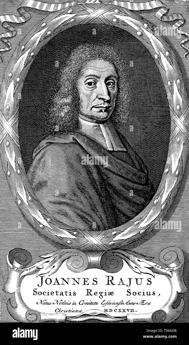 John Ray (November 29, 1627- January 17, 1705) was an English naturalist, sometimes referred to as the father of English natural history. He published important works on botany, zoology, and natural theology. His classification of plants in his Historia Plantarum, was an important step towards modern taxonomy.  He was the first to give a biological definition of the term species. Stock Photo