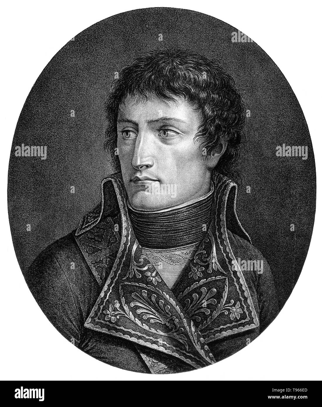 Napoleon Bonaparte (August 15, 1769 - May 5, 1821) was a French military and political leader during the latter stages of the French Revolution. As Napoleon I, he was Emperor of the French from 1804 to 1815. His legal reform, the Napoleonic Code, has been a major influence on many civil law jurisdictions worldwide, but he is best remembered for his role in the wars led against France (Napoleonic Wars).  Napoleon was confined by the British on the island of Saint Helena and died there in 1821. Stock Photo