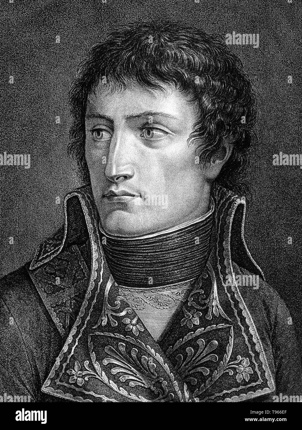 Napoleon Bonaparte (August 15, 1769 - May 5, 1821) was a French military and political leader during the latter stages of the French Revolution. As Napoleon I, he was Emperor of the French from 1804 to 1815. His legal reform, the Napoleonic Code, has been a major influence on many civil law jurisdictions worldwide, but he is best remembered for his role in the wars led against France (Napoleonic Wars).  Napoleon was confined by the British on the island of Saint Helena and died there in 1821. Stock Photo