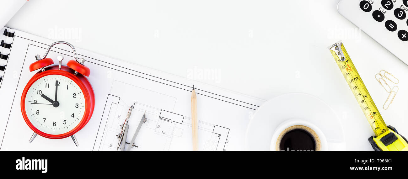 Creative Flat Lay Overhead Top View Blueprint Flat Project Plan