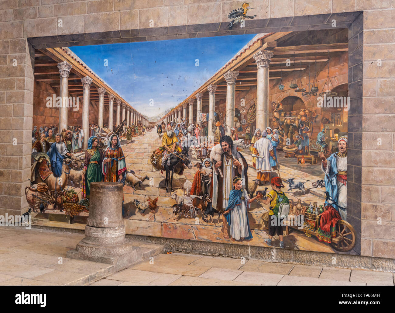 Israel Jerusalem Old City modern contemporary mural painting of The Cardo in Roman times Stock Photo