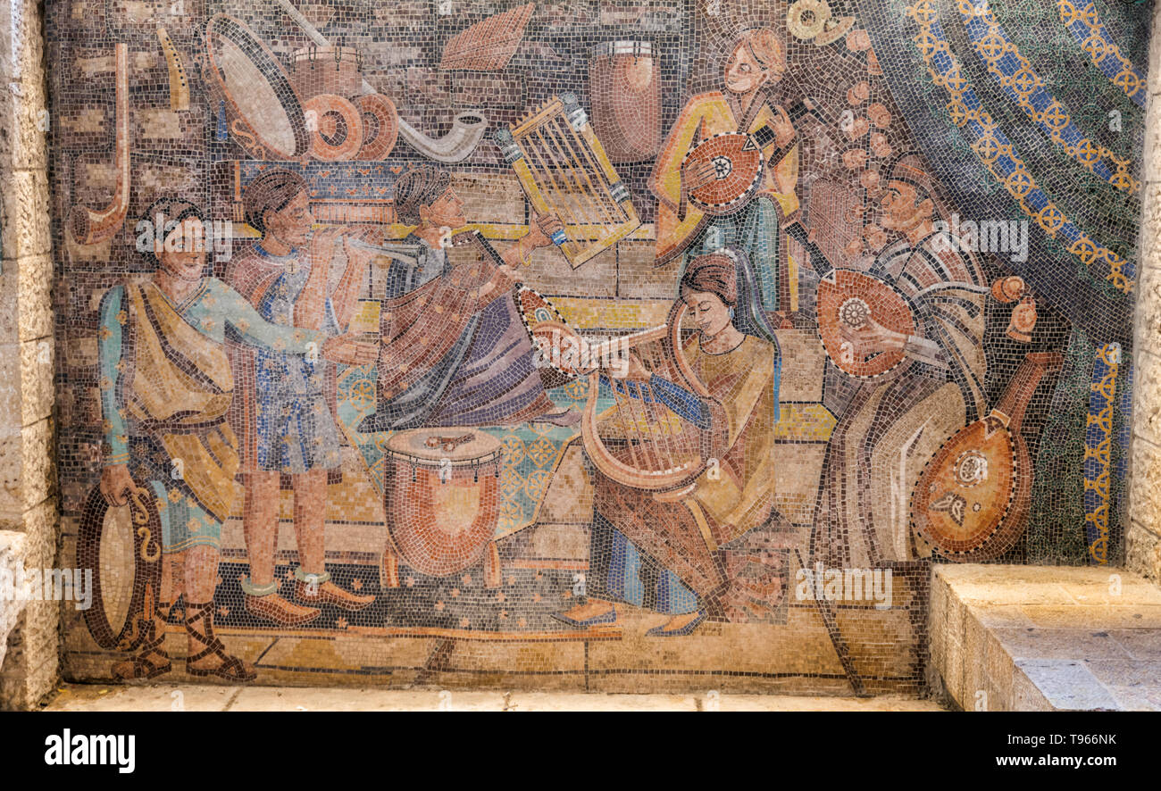 Israel Jerusalem Old City modern contemporary mural painting of The Cardo in Roman times Stock Photo