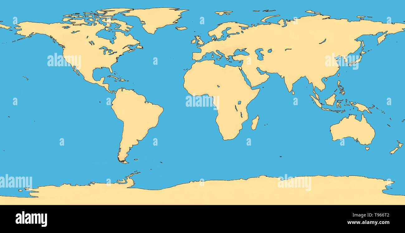 A map of the world showing the continents and oceans. Stock Photo