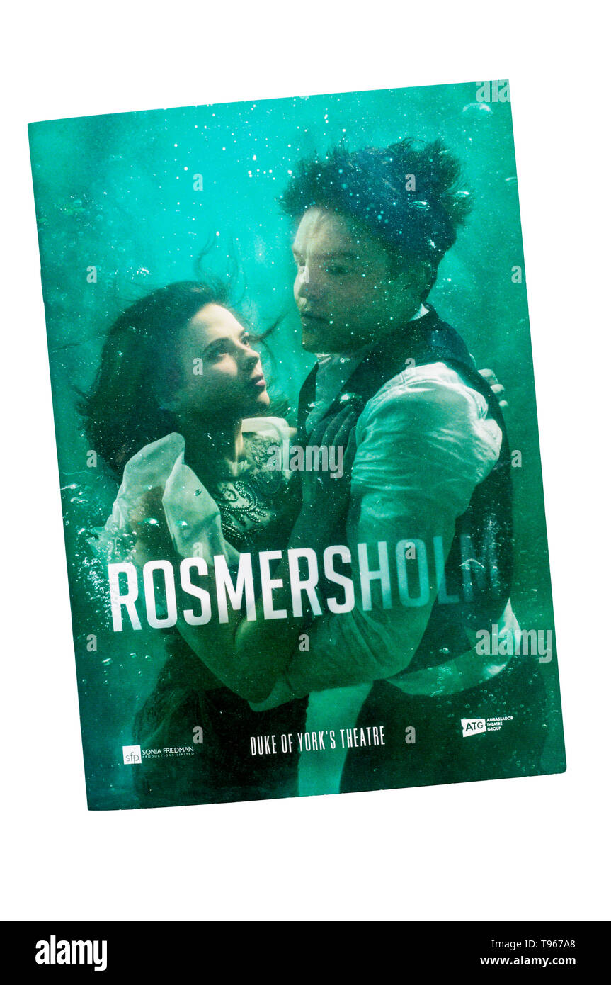 Theatre programme for 2019 production of Rosmersholm by Henrik Ibsen at the Duke of York's Theatre. Stock Photo