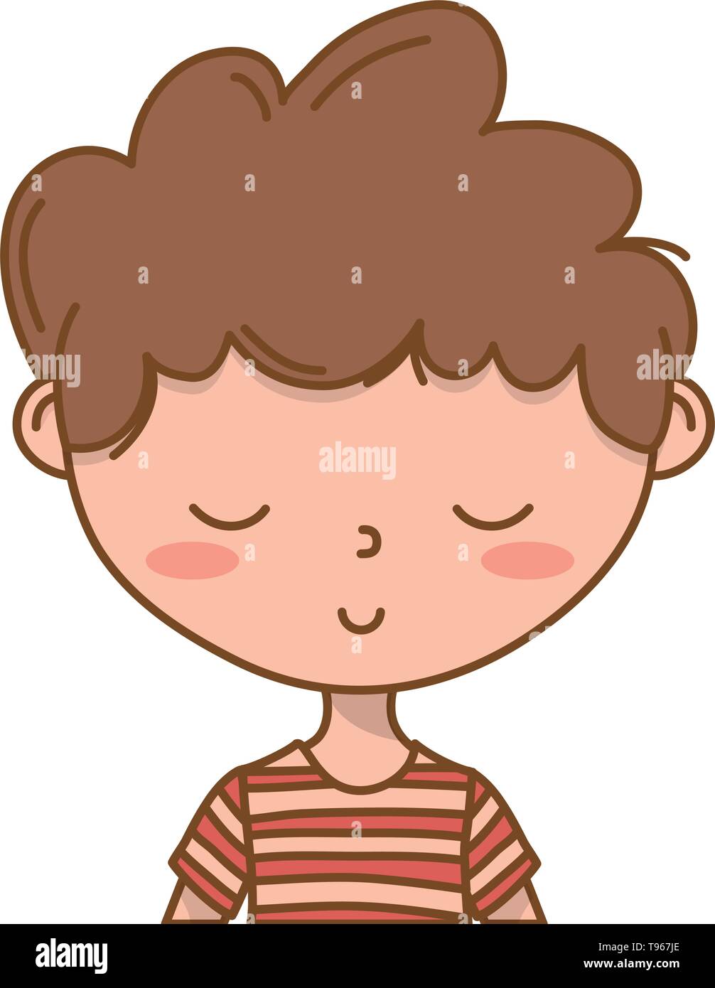 Stylish boy blushing cartoon outfit stripped tshirt portrait isolated