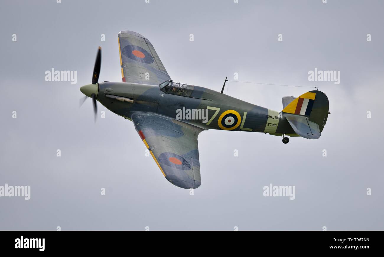 Hawker Sea Hurricane “Z7015” flying at Shuttleworth Season Premiere on the 5th May 2019 Stock Photo