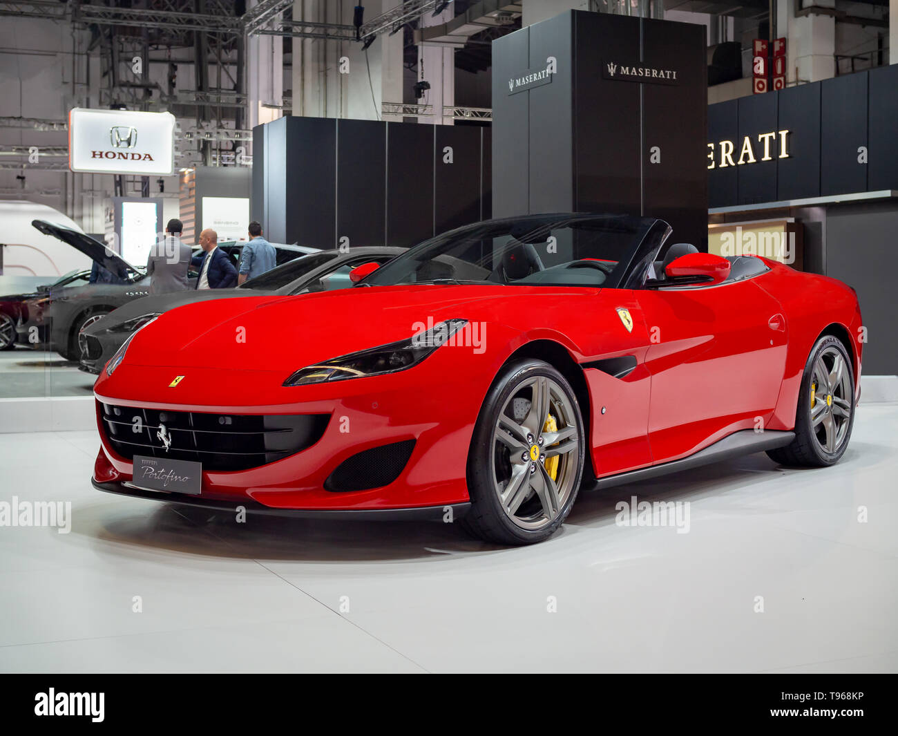 BARCELONA, SPAIN-MAY 11, 2019: Ferrari Portofino (Type F164) at the 100 years of the Automobile Exhibition Stock Photo