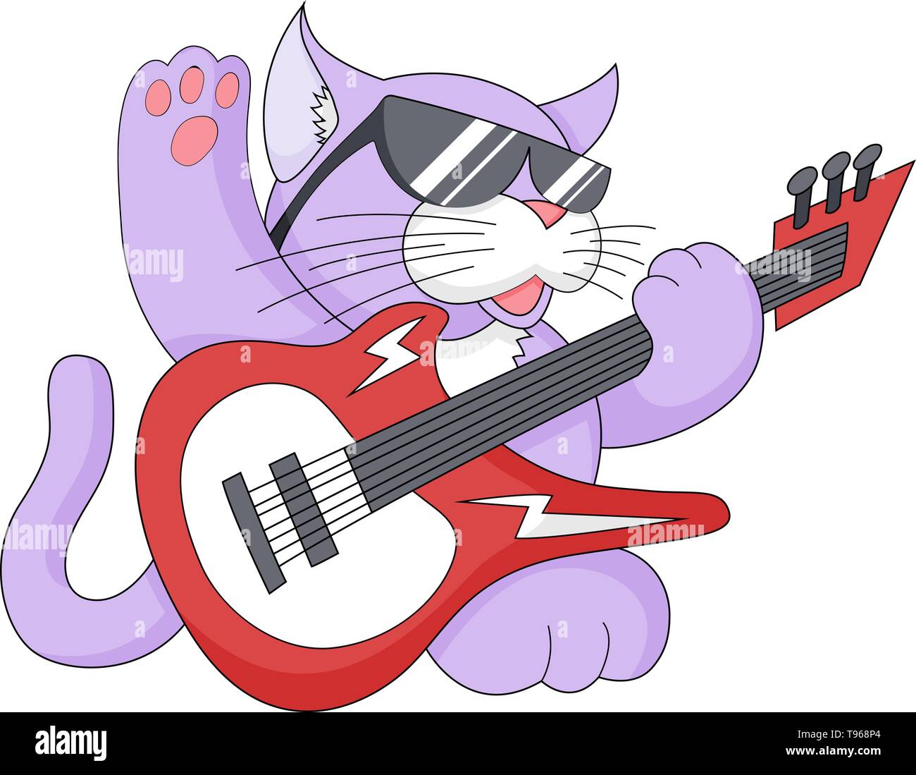 Rock and roll cat cartoon vector illustration for print design isolated on white Stock Vector