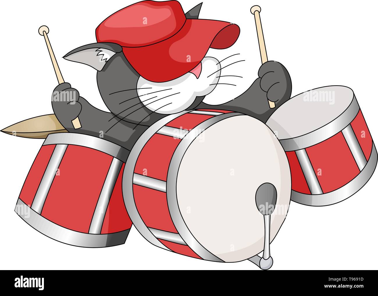 Rock and roll cat cartoon vector illustration for print design isolated on white Stock Vector