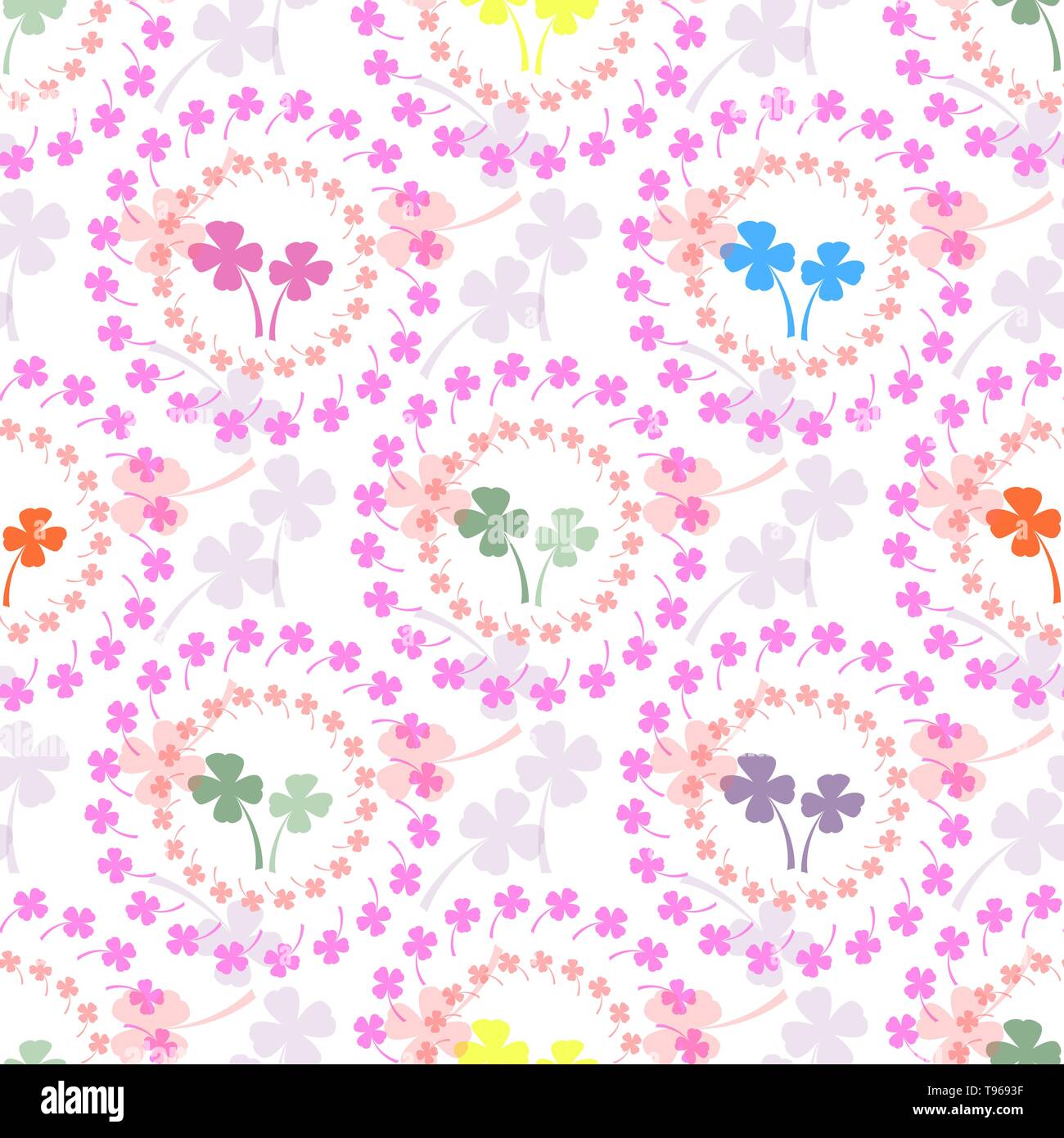 Seamless pattern with four leaf clover leaves on the white background ...