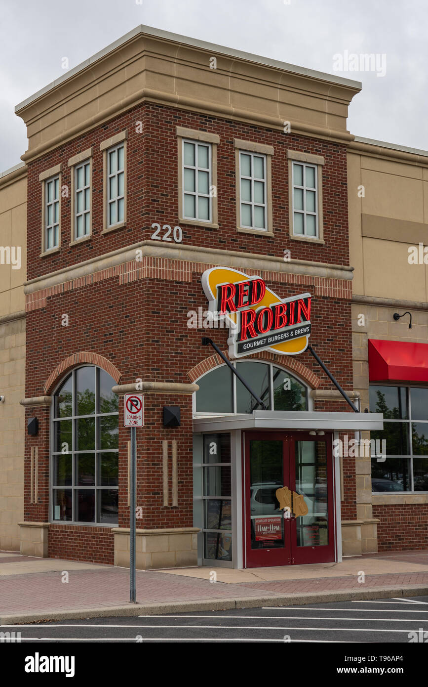 Collegeville, PA - May 9, 2019: This Red Robin casual dining restaurant serving gourmet burgers and brews is at the Providence Town Center. Stock Photo