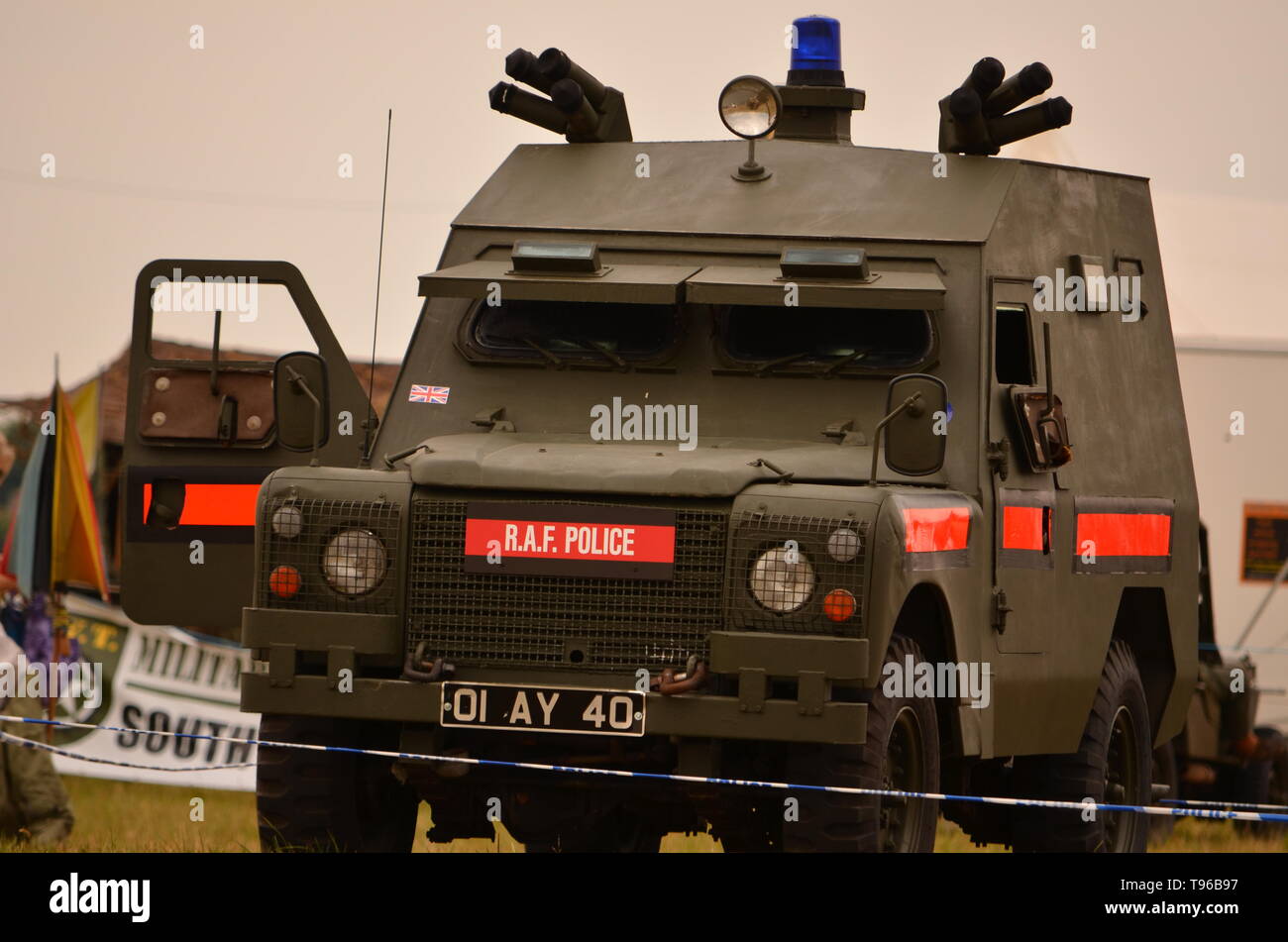 RAF Police, cold war, armoured police Land Rover Stock Photo