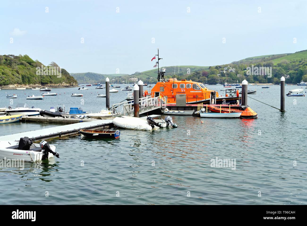 The RNLB lifeboat 'The Baltic Exchange III', at it's mooring in Salcombe estuary Devon England UK Stock Photo