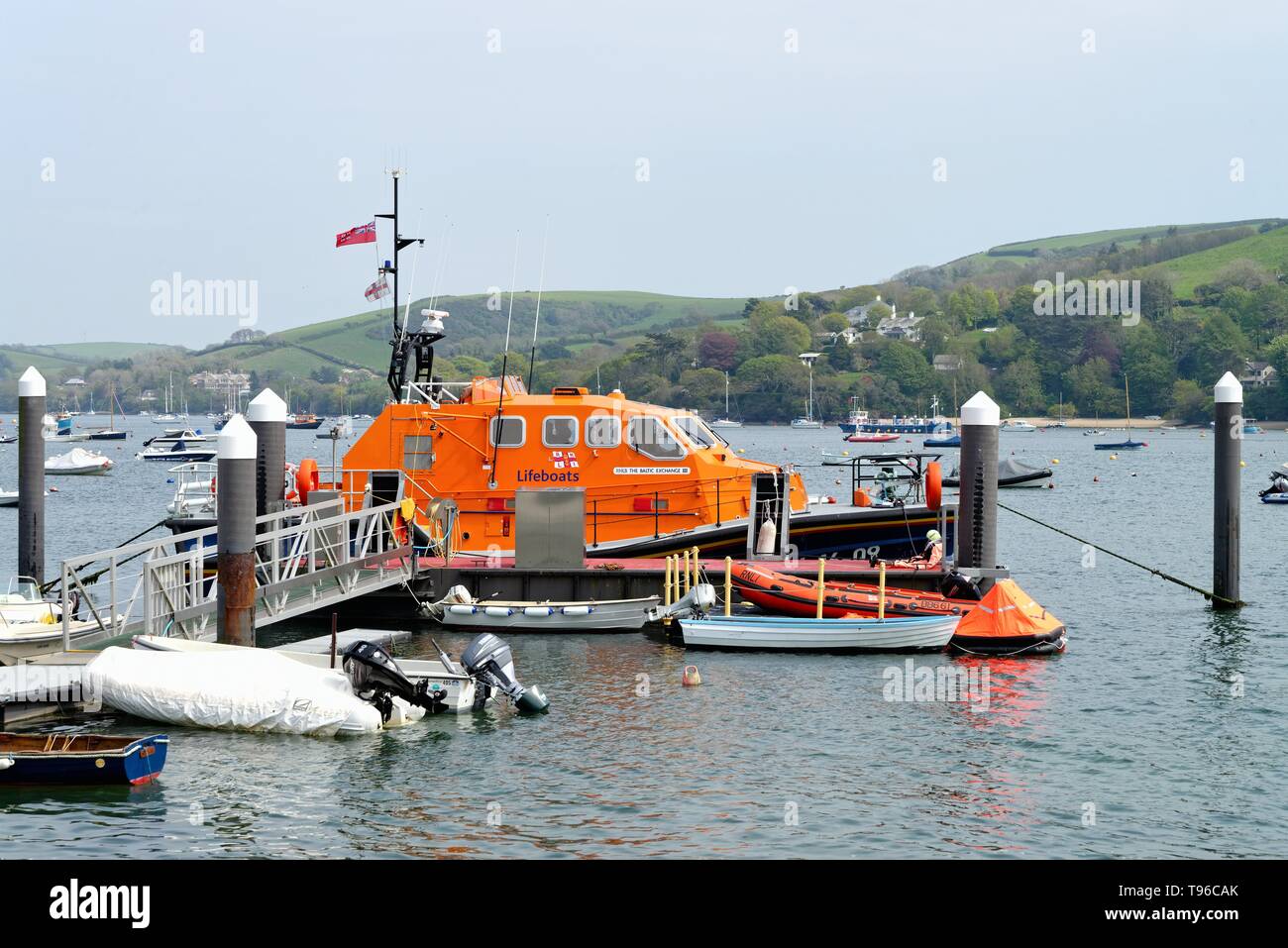 The RNLB lifeboat 'The Baltic Exchange III', at it's mooring in Salcombe estuary Devon England UK Stock Photo