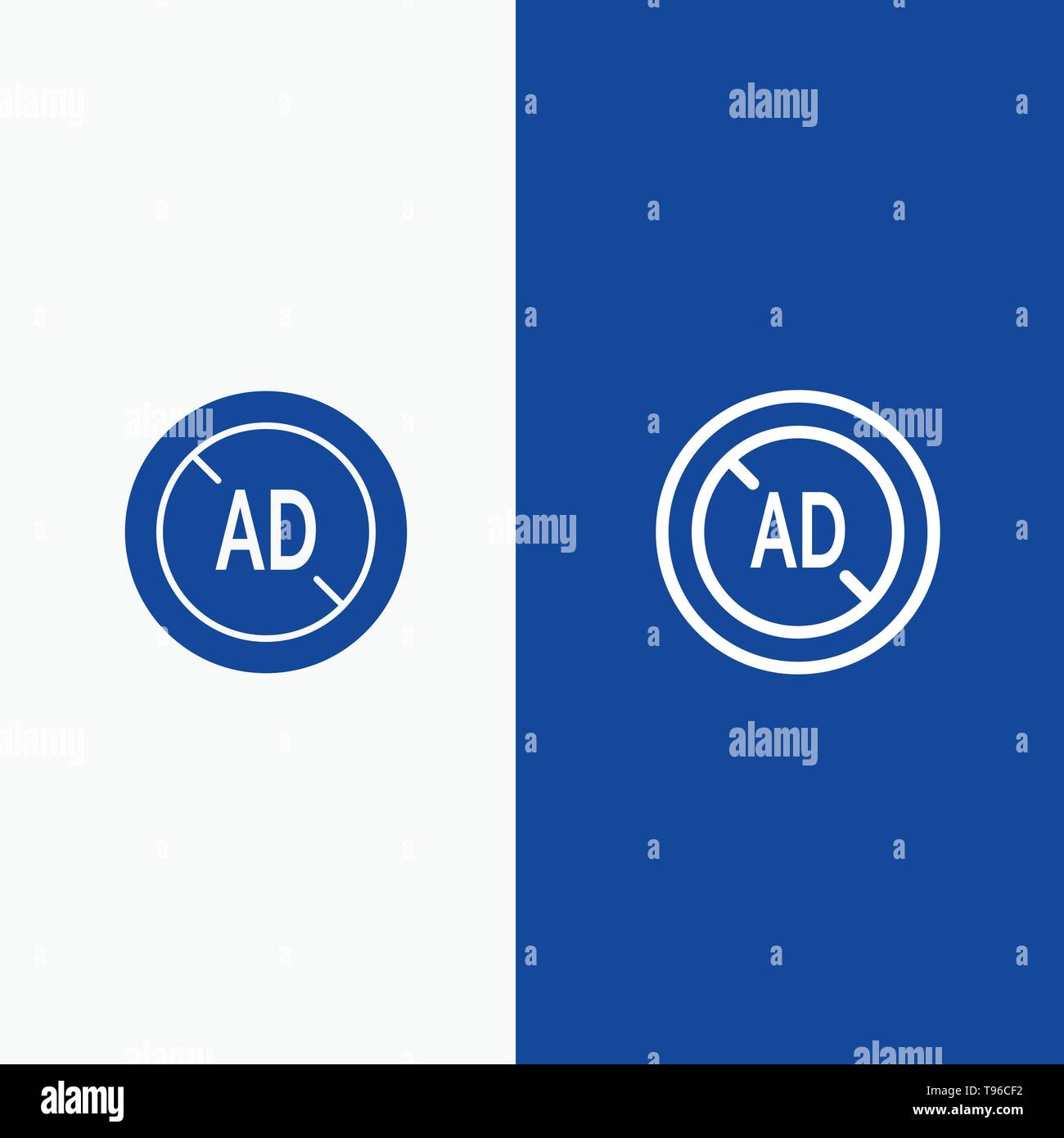 Ad, Blocker, Ad Blocker, Digital Line and Glyph Solid icon Blue banner Line and Glyph Solid icon Blue banner Stock Vector