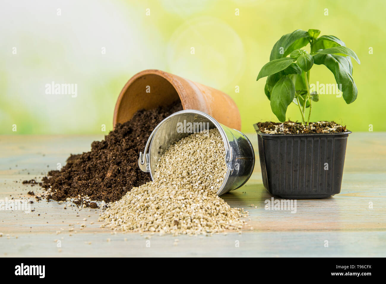 Mixing vermiculite granules pellets with black gardening soil improves