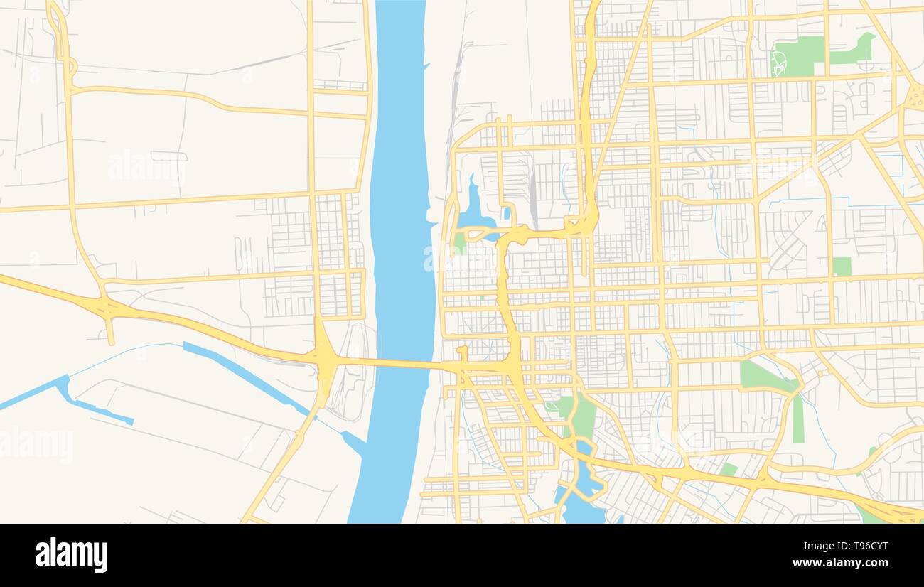 Empty vector map of Baton Rouge, Louisiana, USA, printable road map