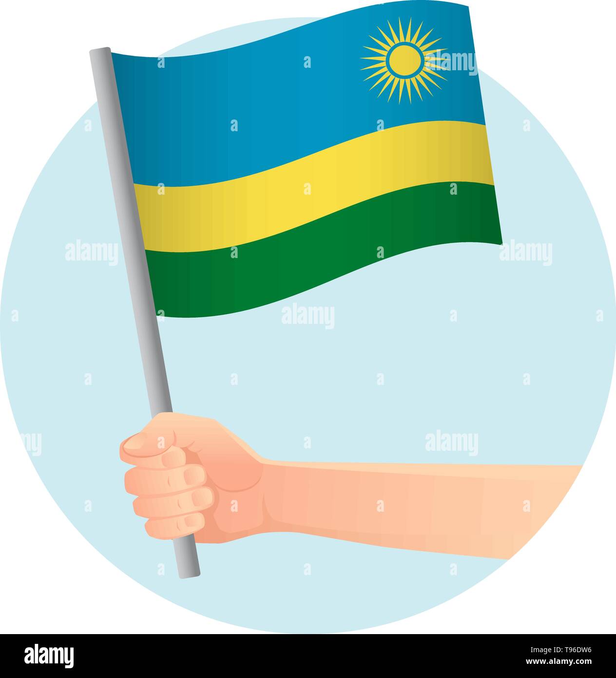 Rwanda flag in hand. Patriotic background. National flag of Rwanda ...